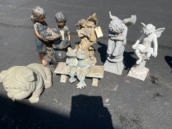 Lot Of Composite Lawn Ornaments Bulldog Angels Frogs Etc