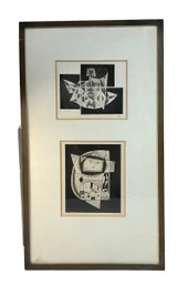 Vintage Modern Art Etching Abstract Possibly Israeli Signed In Hebrew