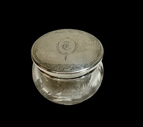 Cut Crystal Jar With Sterling Lid T Monogram