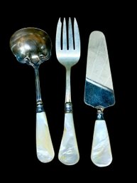 Antique Mother Of Pearl And Sterling Serving Utensils