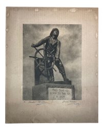 Pencil Signed Leonard Craske Photogravure Of Gloucester Fisherman's Memorial