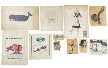 Vintage Illustrator Art Lot Coal Truck Maid Cowboy Boeing Plane By Fallona Etc.