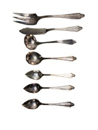 Rare Spiderweb Pattern Antique Community Silver Plate Flatware Seven Pieces