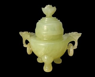 Antique Or Vintage Hand Carved Jade Three Footed Censer