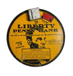 Tin Toy Bank Liberty Penny Bank By Girard Model WKS Inc.