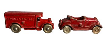 1930s Kilgore Roadster Iron Toy Car And AC Williams Moving And Storage Van