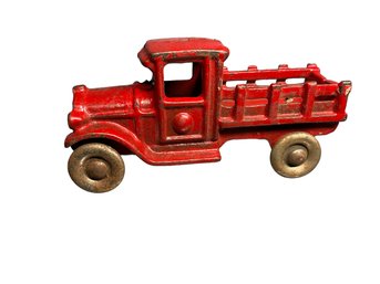 Antique Cast Iron Arcade Stake Truck Toy In Red Paint