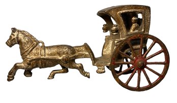 1930s Iron Toy Horse And Carriage In Original Paint