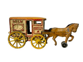 1930s Die-cast Horse Drawn Milk Truck Original Paint