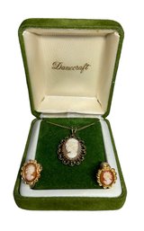 Vintage Danecraft Costume Cameo  Necklace And Sterling Cameo  Earring Set