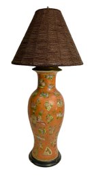 Tall Porcelain Chinese Vase Lamp With Beaded Shade