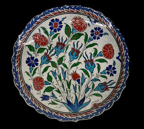 Iznik Style Decorative Plate Vintage Turkish Signed Boho Decor