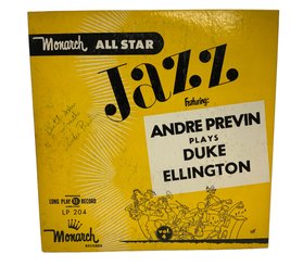 Signed Andre Previn Plays Duke Ellington Jazz 33 1/3 10 Inch Record Monarch All Star LP 204 Red Vinyl