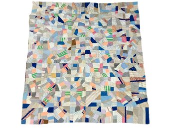 Antique Crazy Quilt Top Backed With Domino Sugar Bags Depression Era