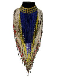 Long Intricate Seed Bead Collar Necklace With Very Long Fringe