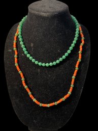 Coral And Jade Beaded Necklaces