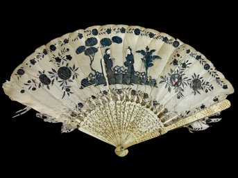 Antique Chinese Painted Feather Fan