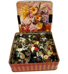 Tin Full Of Antique Buttons Nearly 4 Pounds