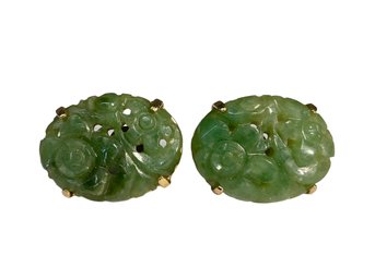 Carved Jade 14K Vintage Screw Back Earrings