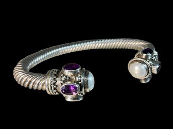 Sterling, Amethyst And Pearl Bracelet