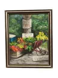 Vintage Oil On Board By Nancy P Mears Anns Cart Vegetable Cart And Flowers