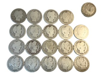 .90 Silver Lot Of 20 Barber Quarters 1892-1916