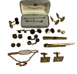 Mens Vintage And Antique Cufflinks Tie Clips And Stud Buttons One Gold Filled Tigers Eye Etc