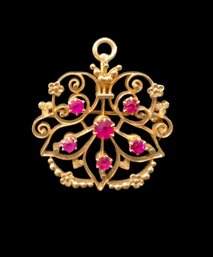 Antique 14K Brooch Set With Pink Stones