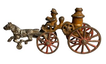 Antique Kenton Iron Horse Drawn Fire Wagon Carriage Toy In Original Paint