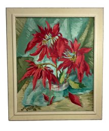 Ruth Street Oil On Board Still Life With Poinsettias 1964