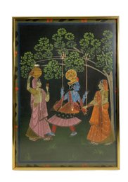 Vintage Indian Painting On Fabric Of Vishnu