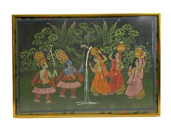 Vintage Hinduism Indian Painting On Fabric Of Vishnu