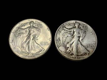 Two Walking Liberty Halves 1941 And 1946 90 Percent Silver