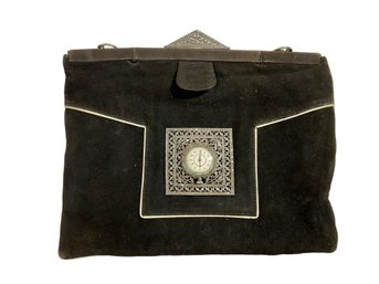 Antique Art Deco Suede Clock Purse