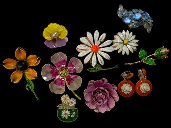 Metal, Plastic And Enamel 1960s Brooches