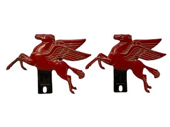 Mobil Gas Pegasus Pressed Metal License Plate Toppers