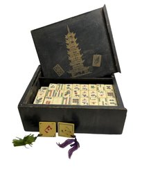 1930s Cased Mah Jong Set Bamboo Backed Tiles