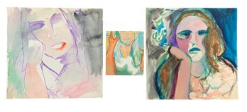 Lot Of Three Modernist Abstract Watercolors Of Women Unsigned