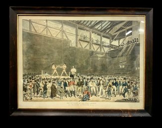 LARGE 1818 Hand Colored Boxing Print Interior Of The Fives Courts Original Engraving