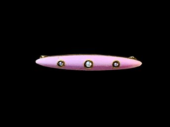 14K Pink Enamel And Pearl Brooch