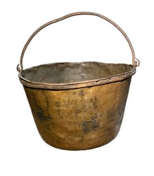 Antique Monumental Large Brass & Iron Bucket 23 Inch Diameter 14 Inches Tall Firewood Holder