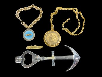 Kennedy 60 Commemorative Bracelet And Pin Gloucester MA 350th Anniversary Medal Anchor Bottle Opener