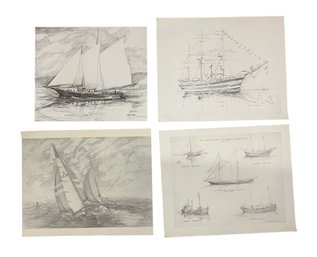 Lot Of Five Allen Hawks Lithographs Of Sailboats Schooners Of Gloucester Massachusetts