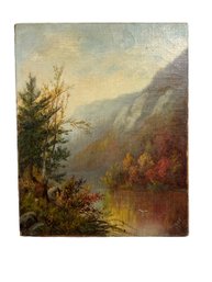 Antique White Mountains Oil On Canvas By M Gay Echo Lake Franconia NH 1877 American Painting