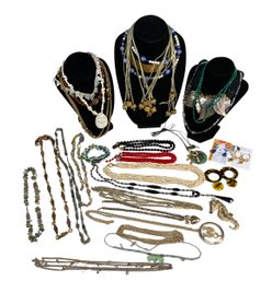 Huge Lot Of Vintage Costume Jewelry Including Some Trifari Pieces Beads Stones Earrings Necklaces Etc