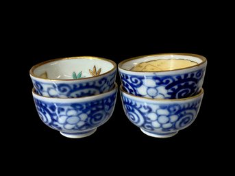 Tiny Antique Porcelain Sake Glasses Painted Inside