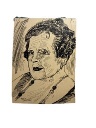 Vintage Pen And Ink Sketch Portrait Of Marie Dressler Film Star Actress By RF