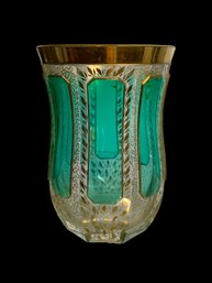 Bohemian Glass Crystal Goblet Green And Gold