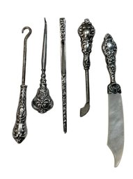 Victorian Vanity Tool Set Sterling Repousse