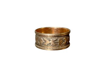 12K Antique Gold Band Floral Engraved Band